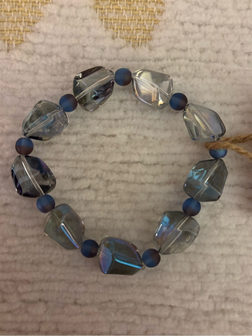Blue Iridescent Glass Bead Stretch Bracelet